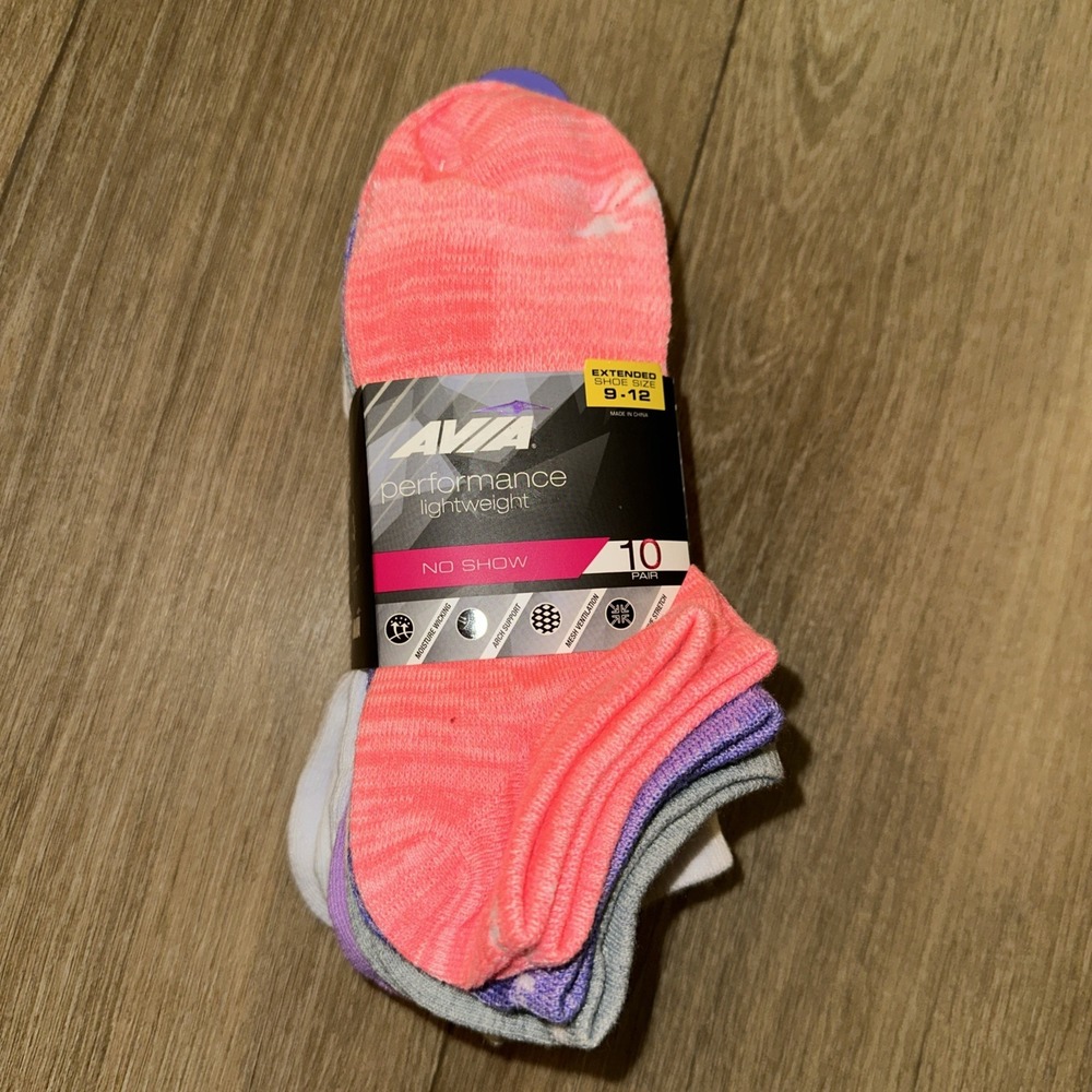 Avia Women's Performance Lightweight No Show Socks 10 Pair Shoe‎ Size 9-12 NEW
